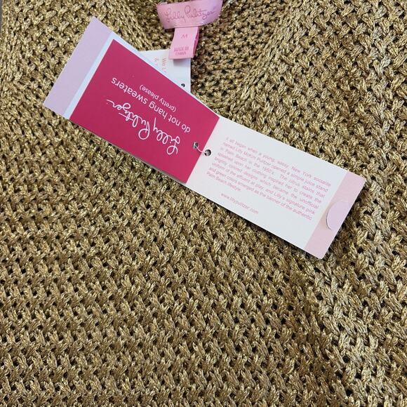 New Lilly Pulitzer Medium Gold Gina Sleeveless Sweater Open Knit Metallic New - Picture 4 of 10